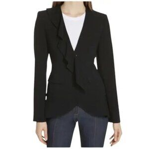 Cinq a Sept Lanier Ruffle Blazer Size 6 Black With Pockets Formal Luxury Jacket